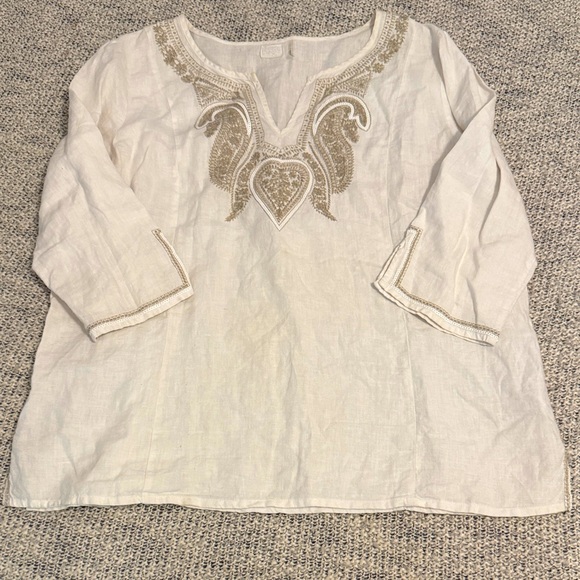 Tops - Simple NYC Embroidered Linen Tunic Top – Size XL